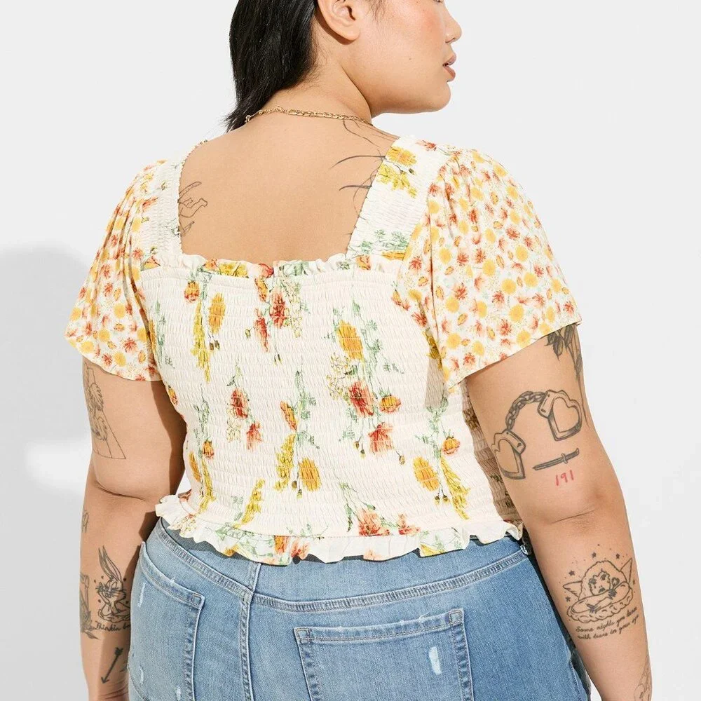 Smocked Flutter Short Sleeve Crop Top - Picture 2 of 3